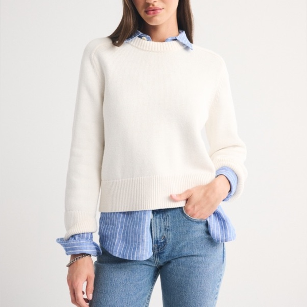 NWT Abercrombie & Fitch The A&F Madeline Crew Sweater Cream XS New!      G43